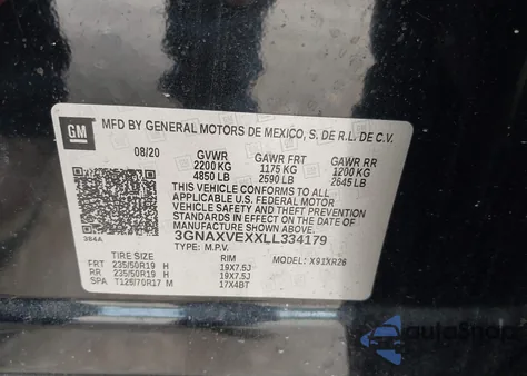 2020 Chevrolet Equinox Awd Lt 2.0L Turbo z USA, uszkodzony, nr VIN 3GNAXVEXXLL334179